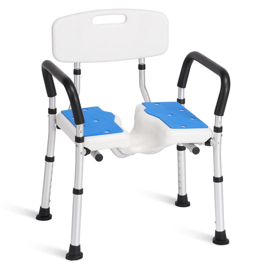 Shower Chair for Inside Shower with Arms and Back, Integrated Anti-Slip Design Shower Seat, U-Shape Groove Cutout for Private Cleaning