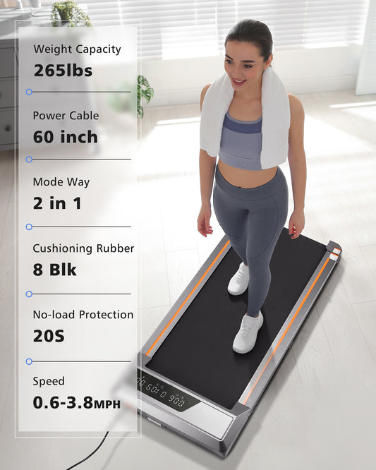 GASKY 2.5HP Walking Pad Treadmill 265LBS Weight Capacity Remote Control LED Display Under Desk Treadmill for Home/Office