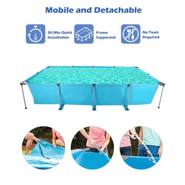 GASKY 15FT Metal Frame Rectangular Frame Swimming Pool Outdoor Backyar ...