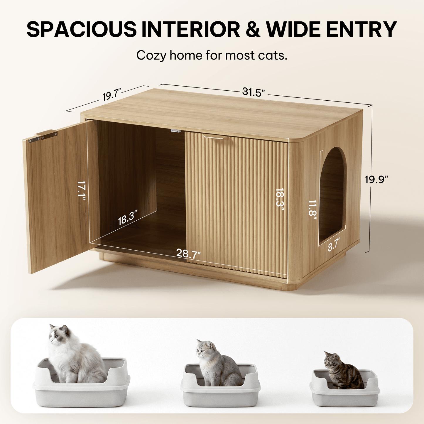 Gasky Cat Litter Box Enclosure, Modern Fluted Accent Furniture Hidden Odor Control Cat House & Side Table for Corner & Living Room