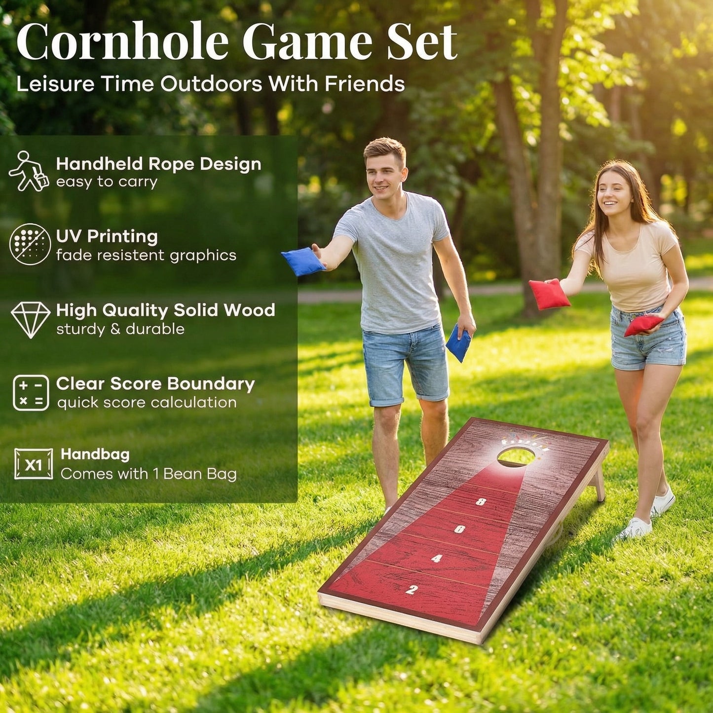 GASKY 4*2FT Cornhole Game with Durable Bean Bags X 9 Portable Cornhole Boards X2 Cornhole Set For Friends Family Camping Bench Yard