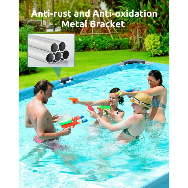 GASKY 10ft Swimming Pool Rectangle Metal Frame and Accessories 118x79x29.5 Inch for Adult Backyard Bule Gifts for Dad