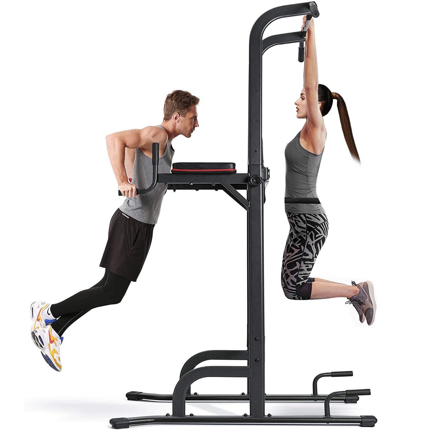 4 Level Adjustable Power Tower Workout Dip Stand Pull Up Bar Station-Strength Training Fitness Exercise Equipment for Home Gym-New Version