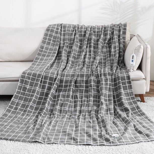 Electric Heated Blanket 72 x 84 inch, with 4 Heating Levels & 10H Auto-off, Home Use & Machine Washable-Grey