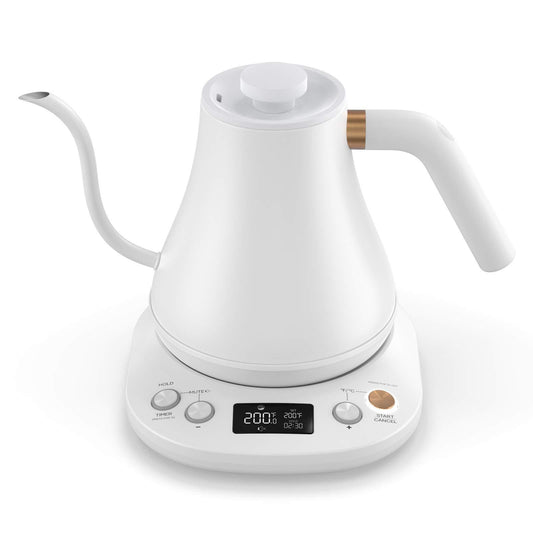 Willsence Electric Gooseneck Coffee Kettle with Temperature Control, 1200W Pour Over Electric Kettle for Coffee and Tea, 100% Stainless Steel Inner Lid and Bottom, Matte White