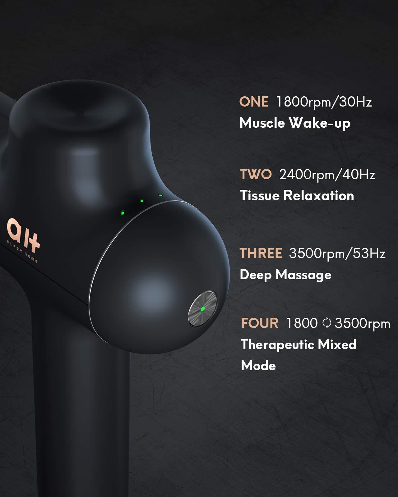 Aukey Home 8 Heads Massage Gun for Athletes, 4 Speed with Therapeutic Mixed Mode Deep Tissue Muscle Massager, High-Intensity Percussion