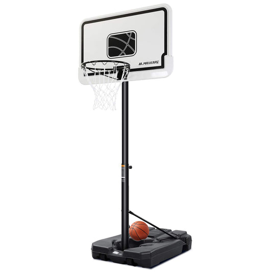 Portable Basketball Hoop with Adjustable Height and Strong Base, 7 Ft 6 In to 10 Ft Basketball Goals with Wheels for Kids Adults, White，44In