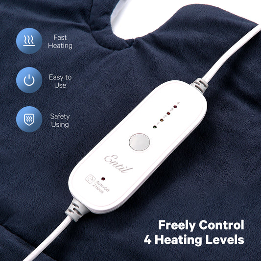 Heating Pad for Neck & Shoulder Pain Relief, 22 x 16 inch Heat Wrap with Fast Heating, 4 Heat Settings with Auto-Off， Machine Washable and Universal Fit Collar - navy blue