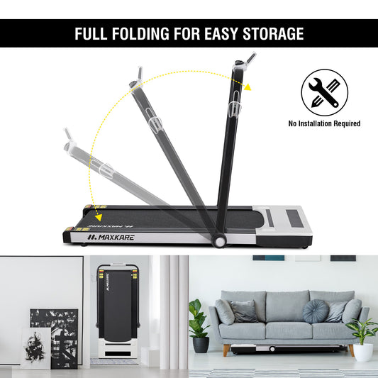 MaxKare 2.2HP Folding Electric Treadmill, 2-in-1 Walking & Running Machine with Remote Control Flat Under Desk Treadmill for Home/Office, Installation-Free Space Saving