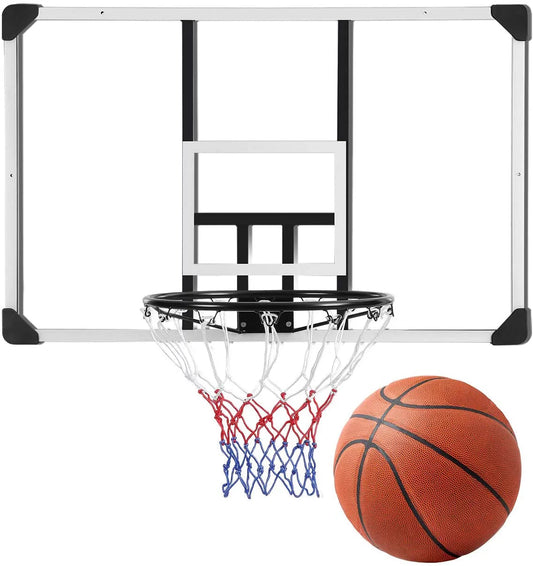44 Inch Basketball Backboard Wall-Mount Hoops & Goals Rim Combo Kit & Shatterproof Poly-carbonate Board&All-Steel Rustproof Frame&for Standard No.7 Balls