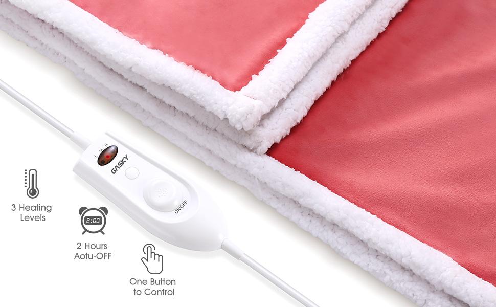 Heated Blanket Electric Throws Lightweight Soft Double-Layer Plush Blanket, 3 Heat Settings, Fast Heating, 2H Auto Off, 50" x 60" Pink, Travel Home Office Use, Machine Washable - NAIPO
