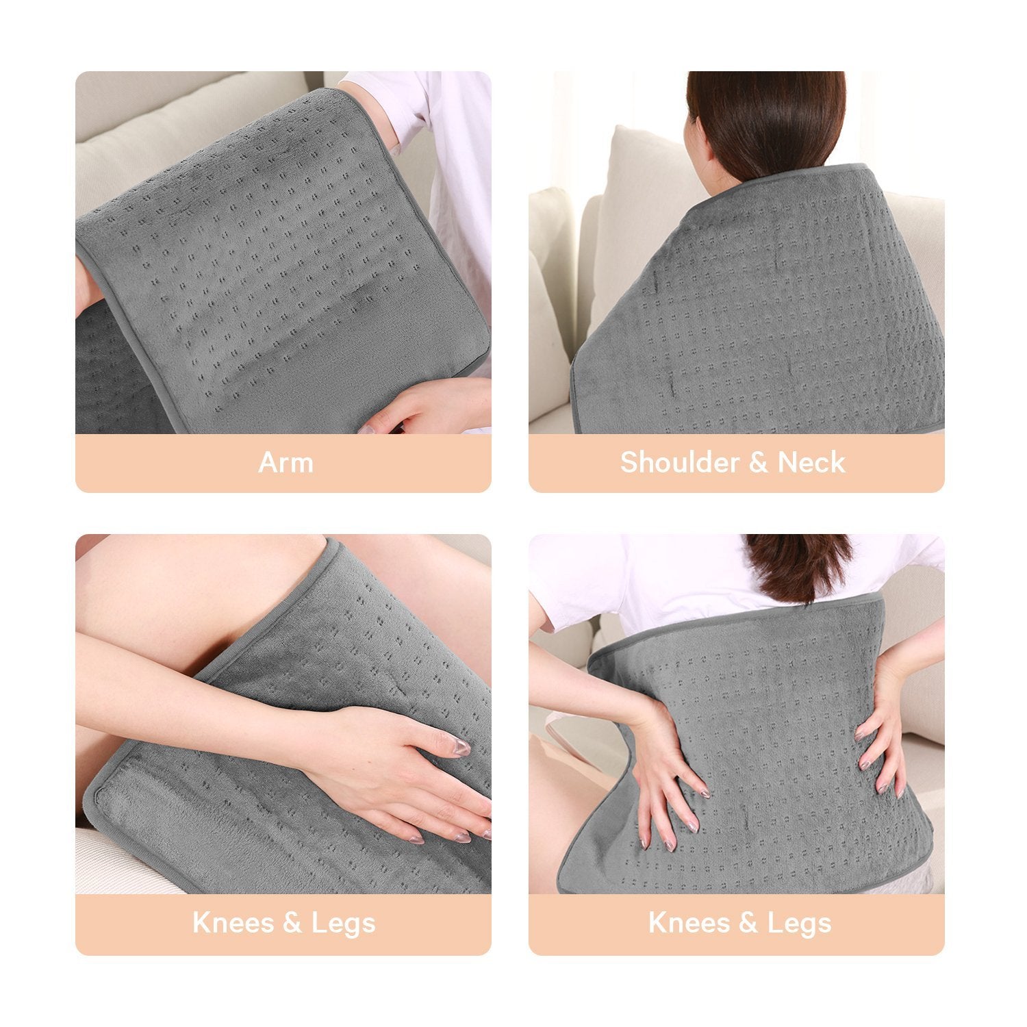 Large 12" x 24" Size Heating Pad with 3 Heat Settings and 2 Hour Auto shut off, Iron Grey - NAIPO