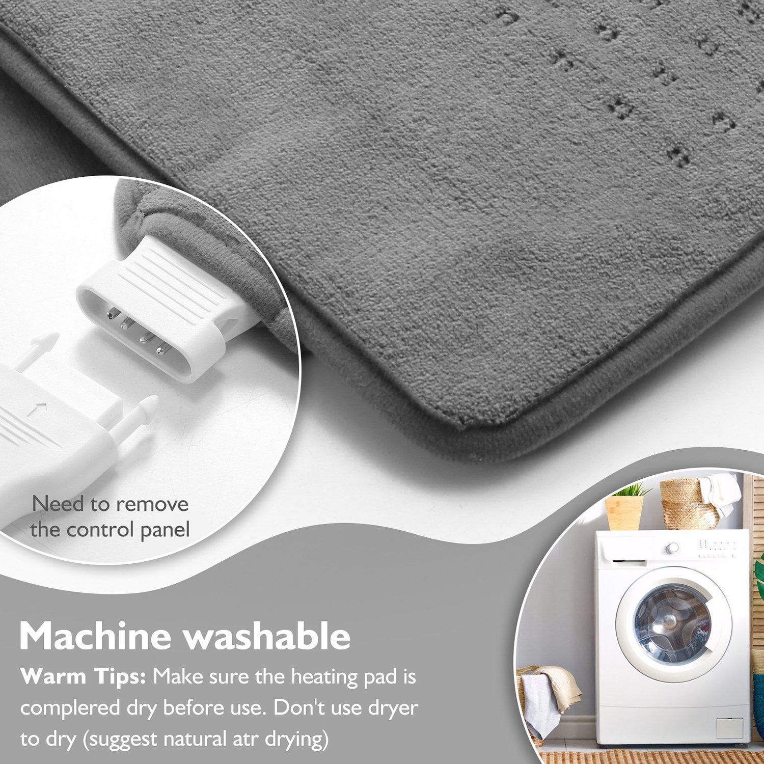 Large 12" x 24" Size Heating Pad with 3 Heat Settings and 2 Hour Auto shut off, Iron Grey - NAIPO