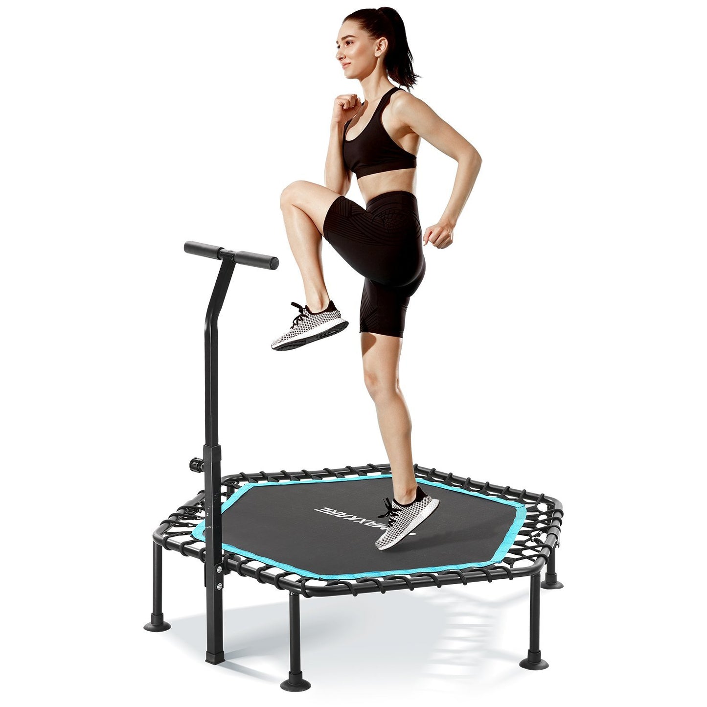 MaxKare 50" Mini Trampoline Fitness Hexagon Exercise Rebounder, 3-Level Adjustable Foam Handle for Adults Kids Toddler Indoor Home Workout, 220 LBS Capacity - NAIPO