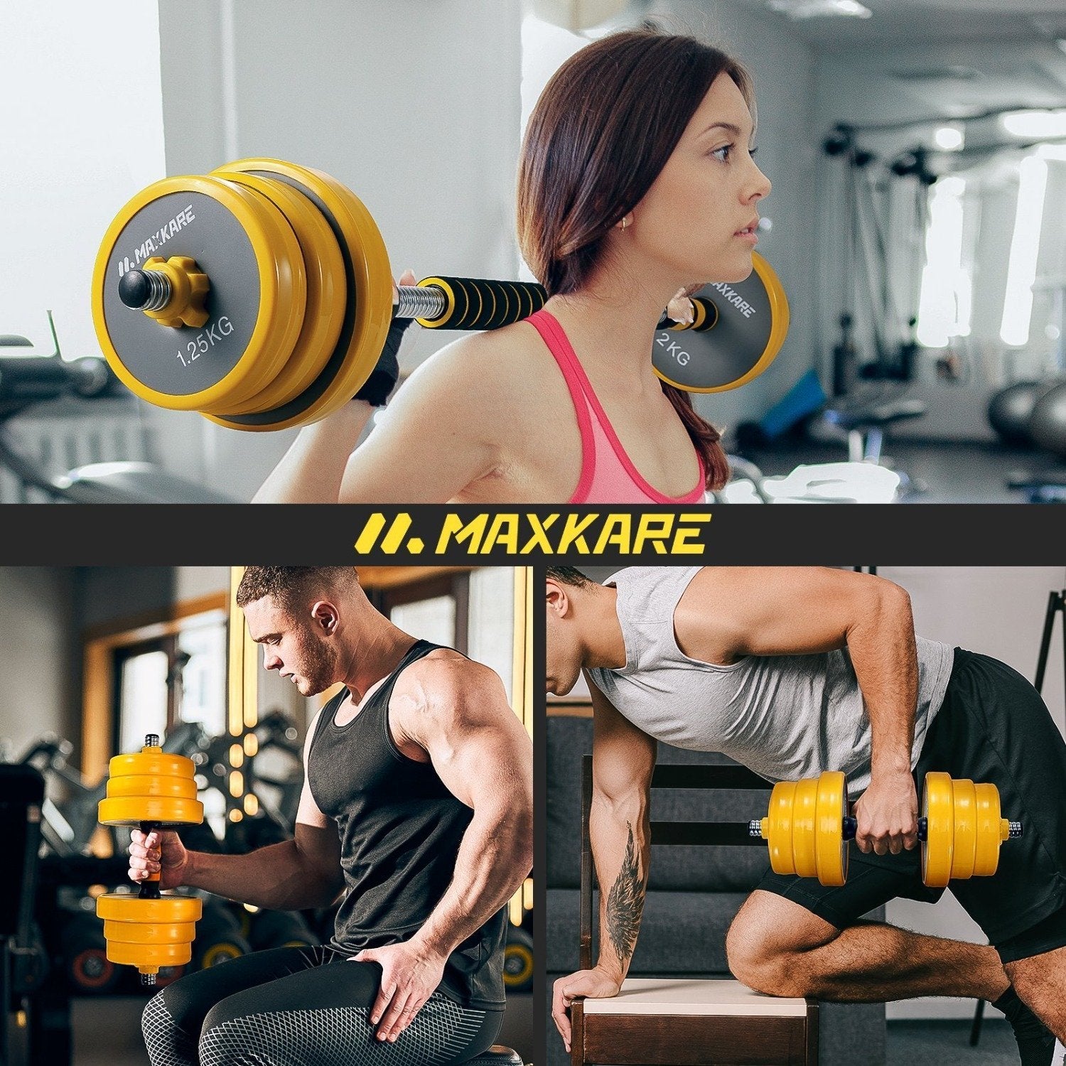 Maxkare Adjustable Dumbbell Barbell Weight Set, 44 Lbs Weight Set, Dumbbell Barbell 2 in 1 with Non-Slip Neoprene Hand and Connecting Rod Home Gym Equipment for Men and Women - NAIPO
