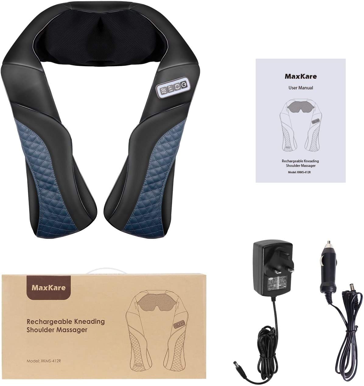 MaxKare Cordless Shoulder Massager Back and Neck Shiatsu Massage with 3D Massage Nodes Bidirectional Rotation and Optional Heat Relieve Muscle Pain for Car Home Office Use - NAIPO