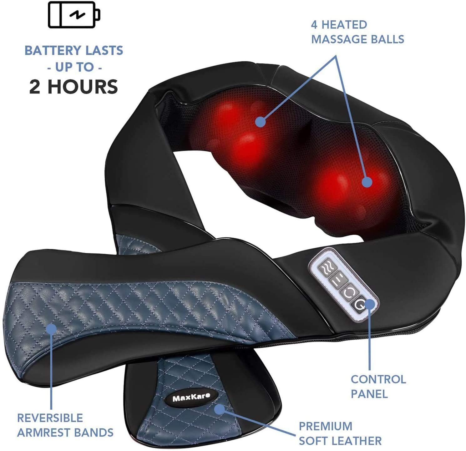MaxKare Cordless Shoulder Massager Back and Neck Shiatsu Massage with 3D Massage Nodes Bidirectional Rotation and Optional Heat Relieve Muscle Pain for Car Home Office Use - NAIPO