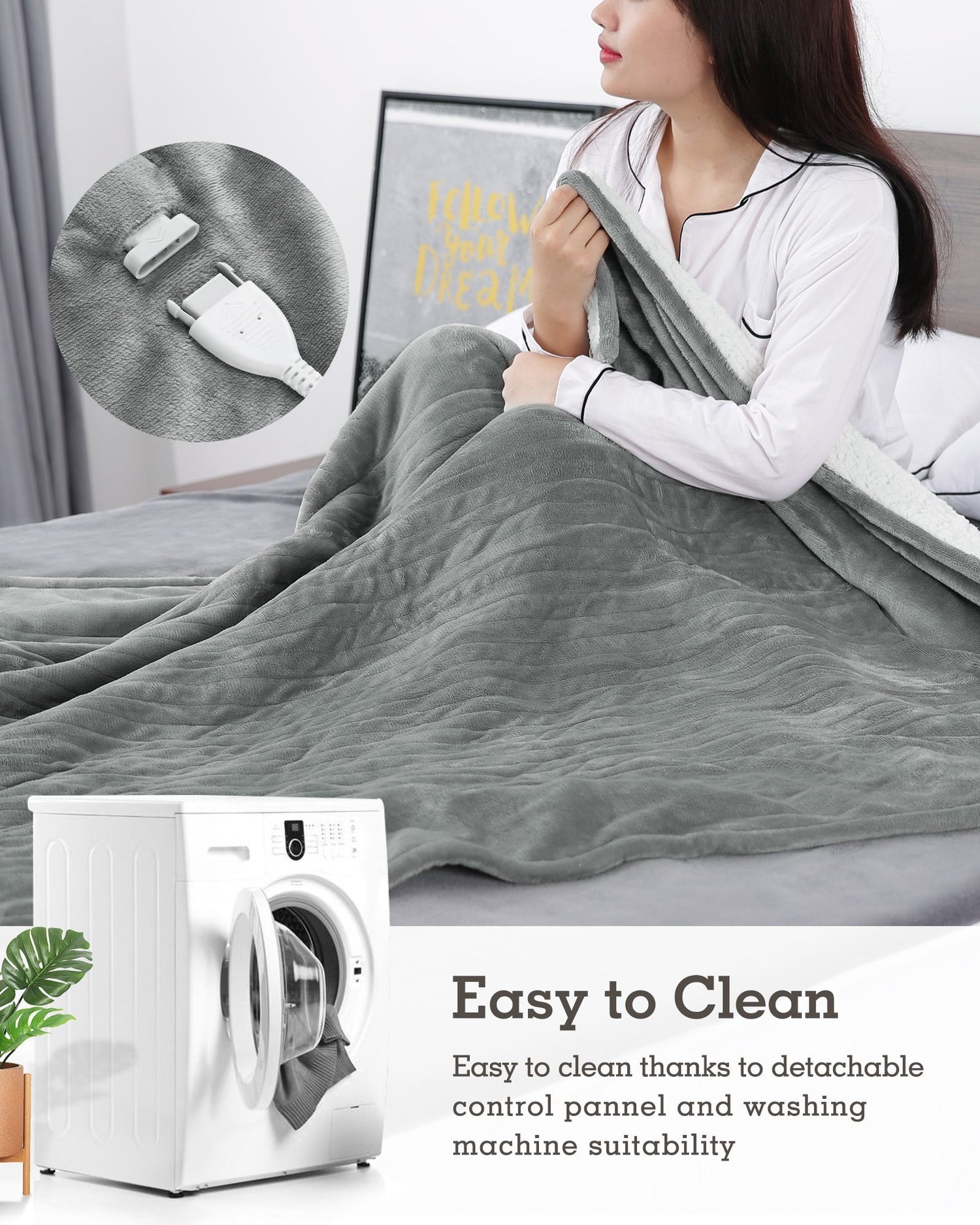 Electric Blanket Heated Throw Flannel & Sherpa Reversible Fast Heating ...