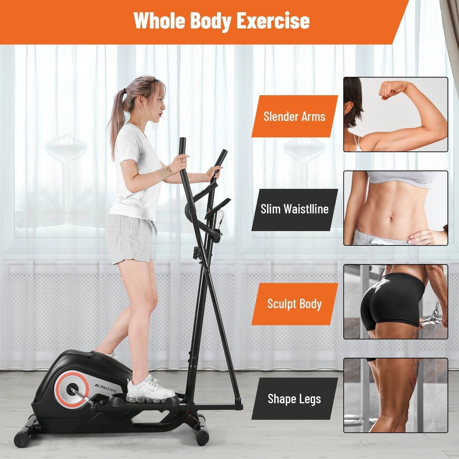 Maxkare Elliptical Exercise Machine Adjustable Magnetic Elliptical Cross Trainer for Home Gym Indoor Fitness Workout Use - NAIPO