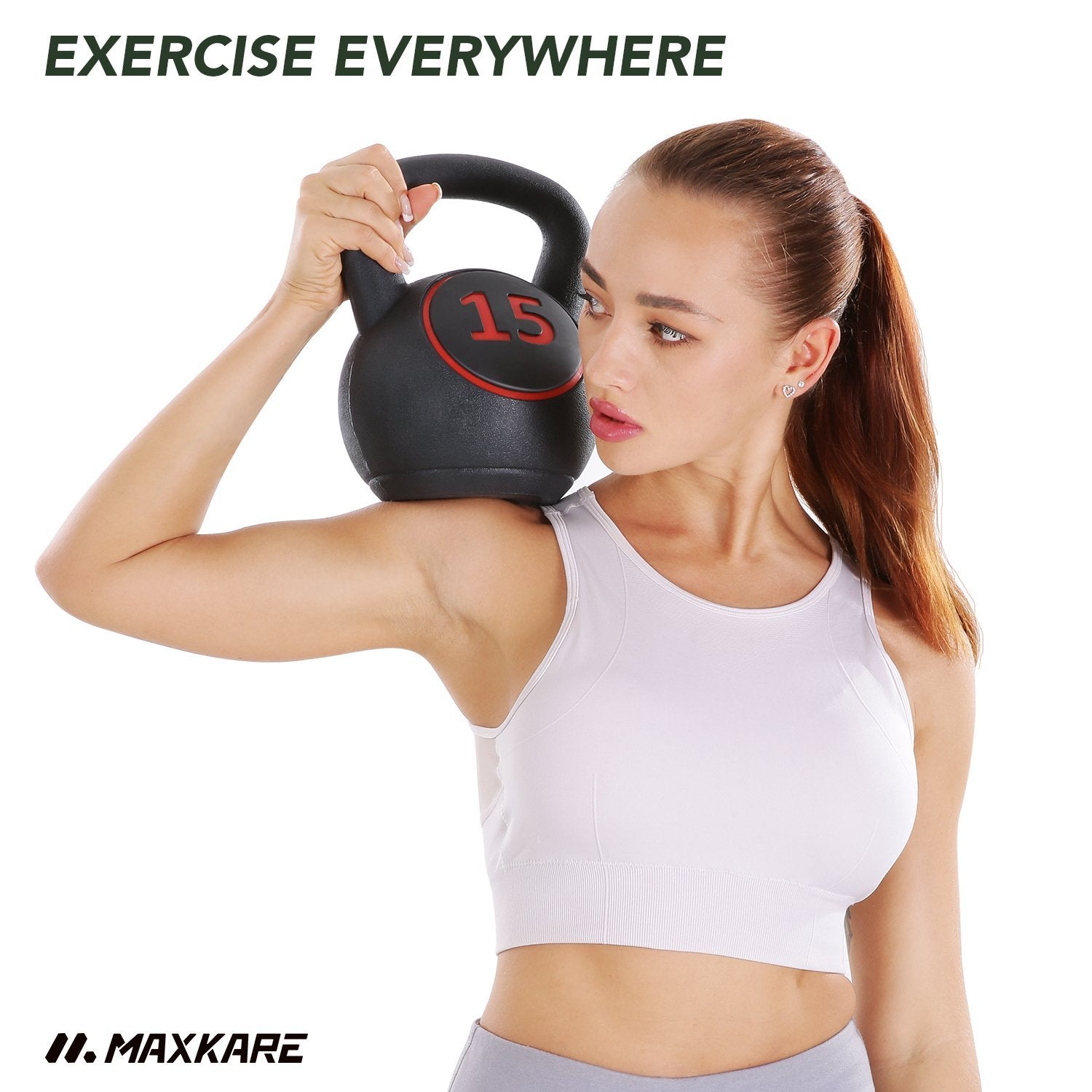 MaxKare Kettlebell Set 3-Piece Wide Handle HDPE Coated 5lb, 10lb, 15lb Weights Kettlebells with Storage Rack Exercise Fitness for Strength Training Home Gym - NAIPO