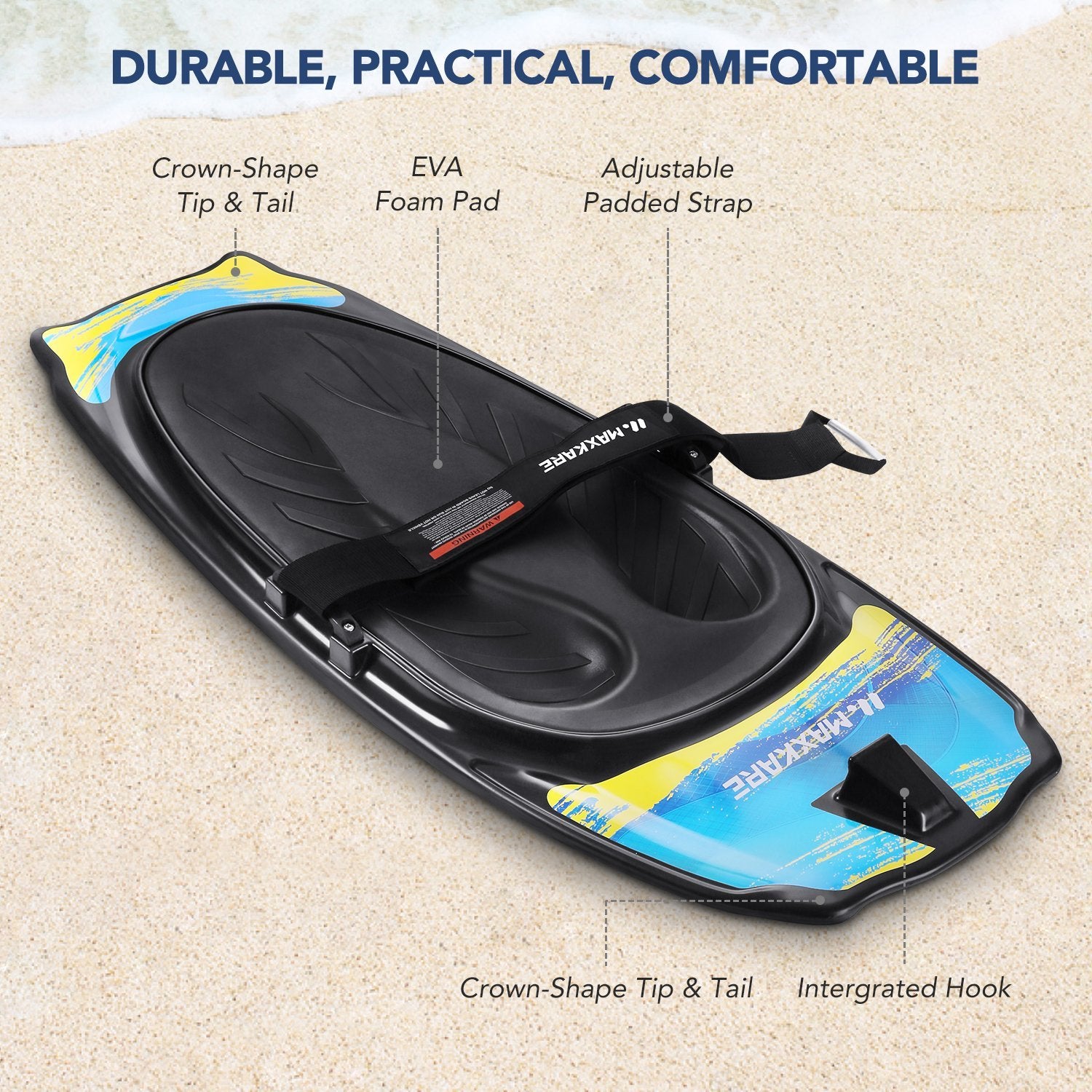MaxKare Kneeboard with Hook Strap Surfing Boating Waterboarding Kneeling EVA Pad Outdoor Watersport for Kids, Teens & Adults - NAIPO
