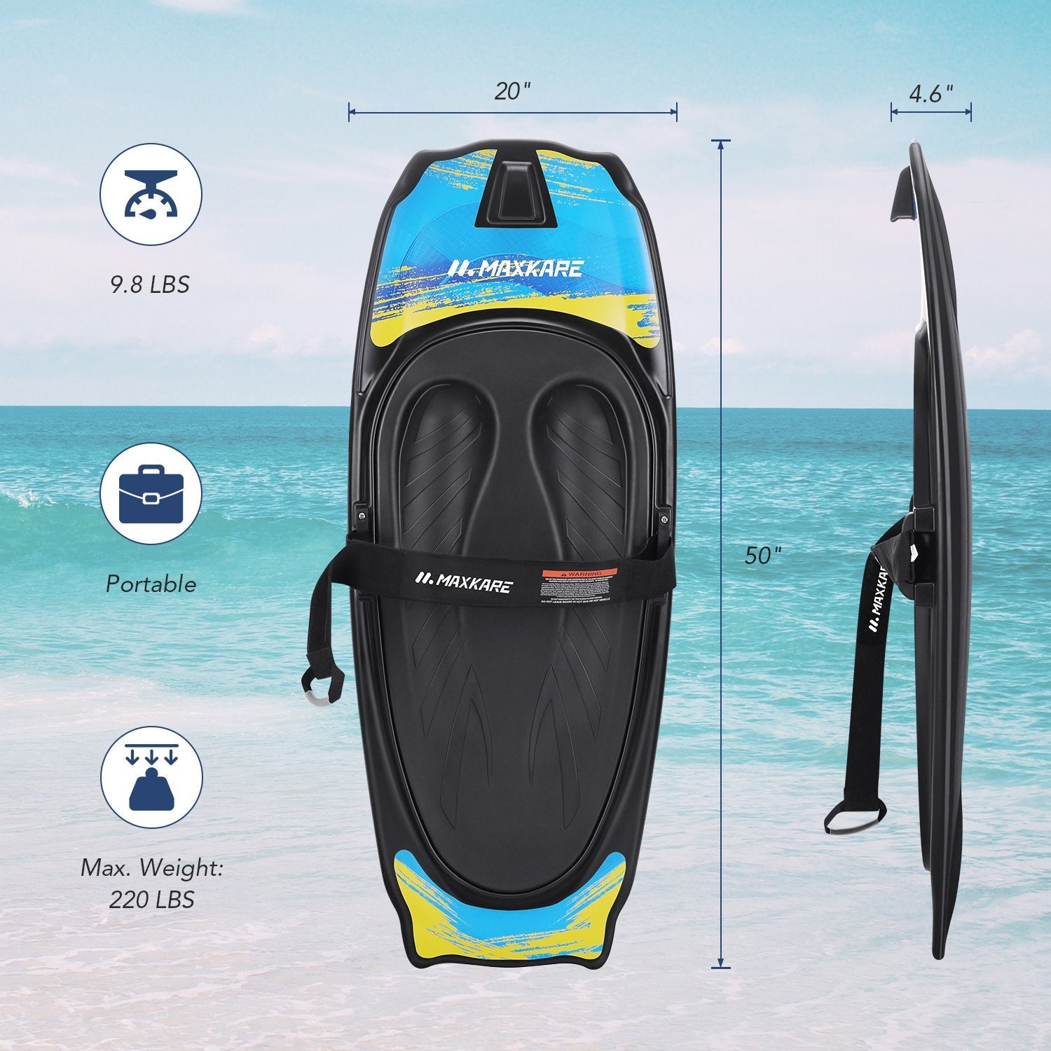 MaxKare Kneeboard with Hook Strap Surfing Boating Waterboarding Kneeling EVA Pad Outdoor Watersport for Kids, Teens & Adults - NAIPO
