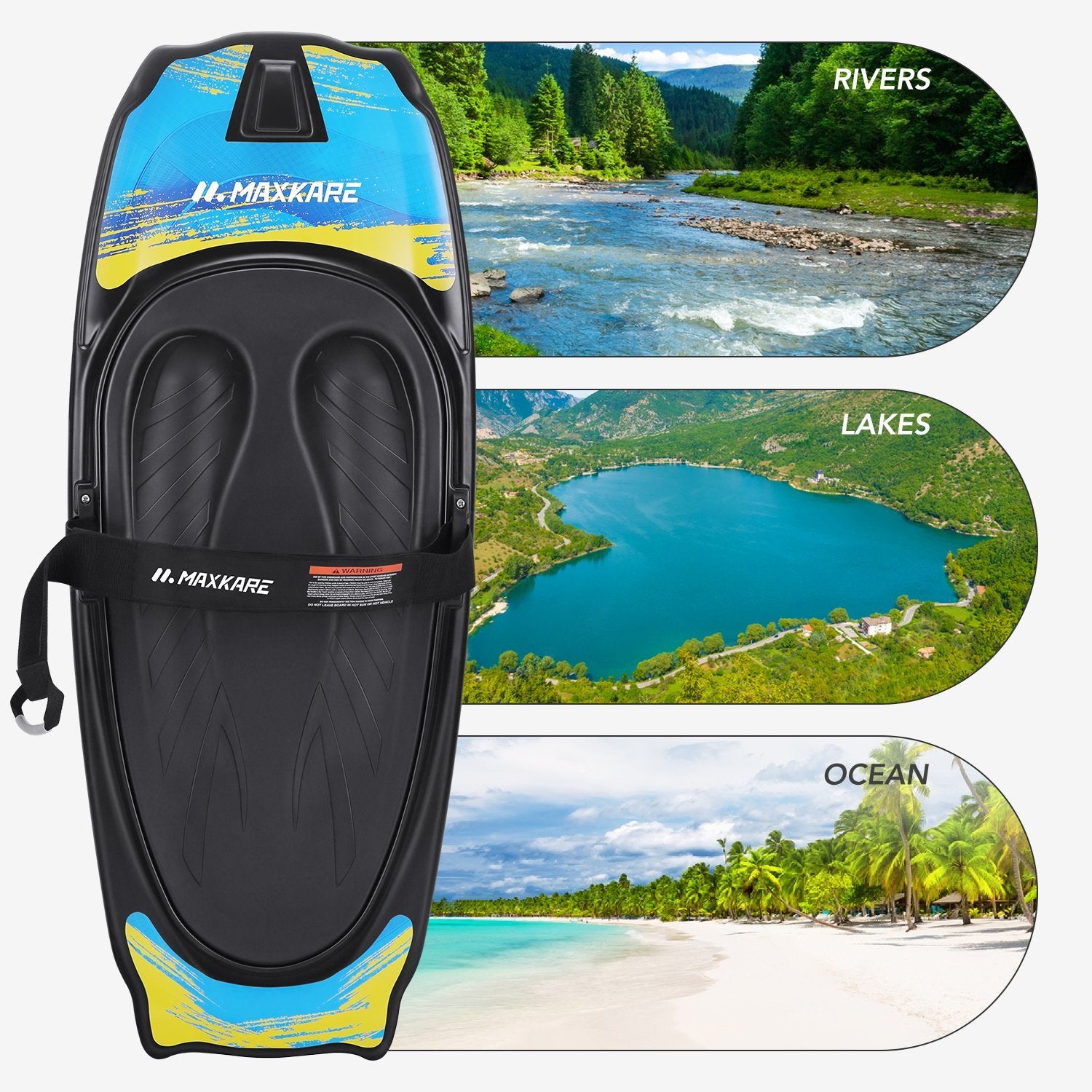 MaxKare Kneeboard with Hook Strap Surfing Boating Waterboarding Kneeling EVA Pad Outdoor Watersport for Kids, Teens & Adults - NAIPO