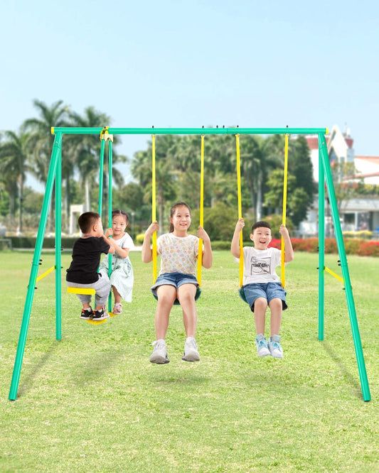 MaxKare Metal Swing Set Outdoor Backyard Playground Swing Set 2 Seats with A Swing Glider for 3-12 Year Old Kids, Toddlers, Max Weight 400 LBS - NAIPO