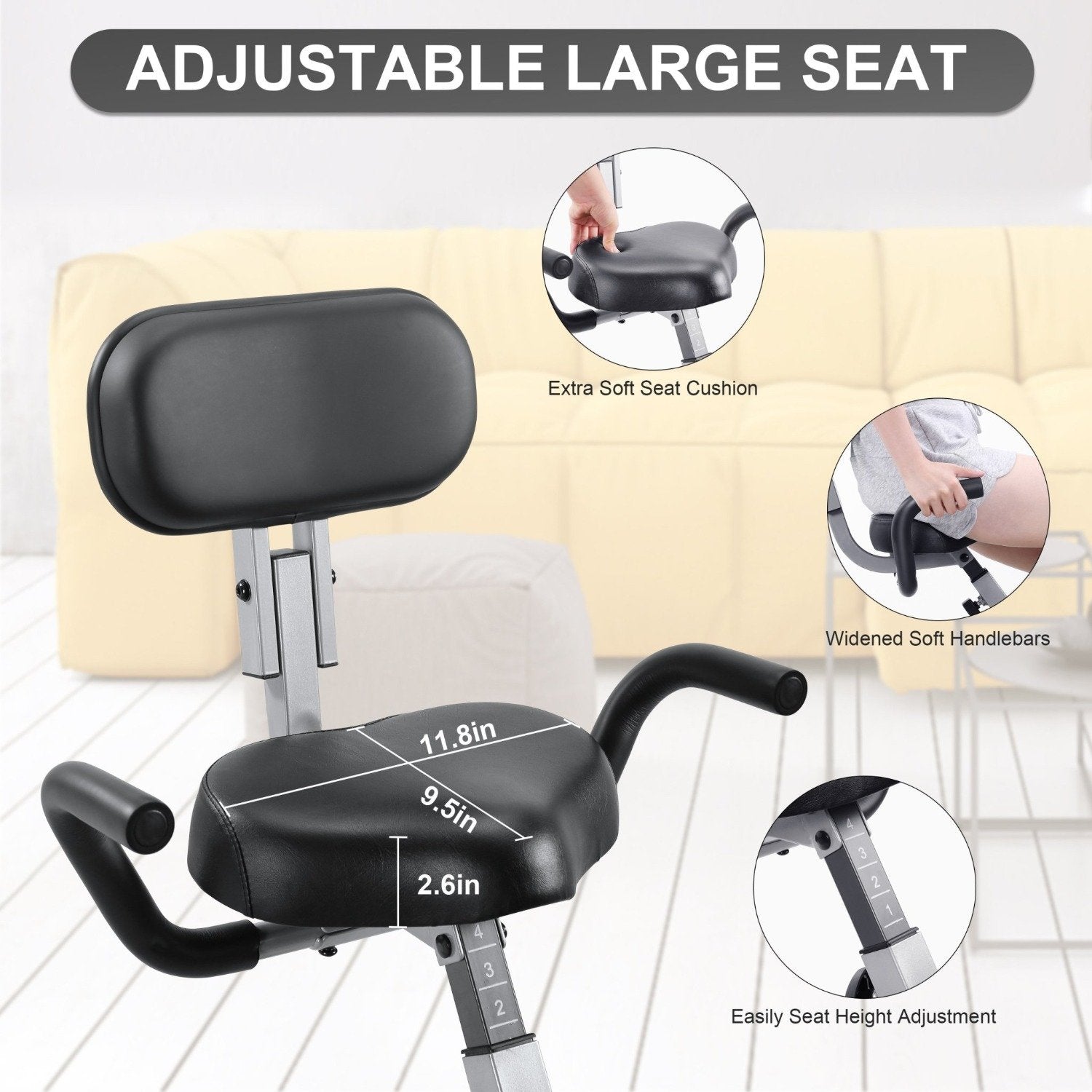 Maxkare Upright Folding Exercise Bike Stationary Recumbent Magnetic Indoor Cycling Bike with Arm Resistance Bands/Adjustable Resistance/LCD Monitor for Home Use - NAIPO