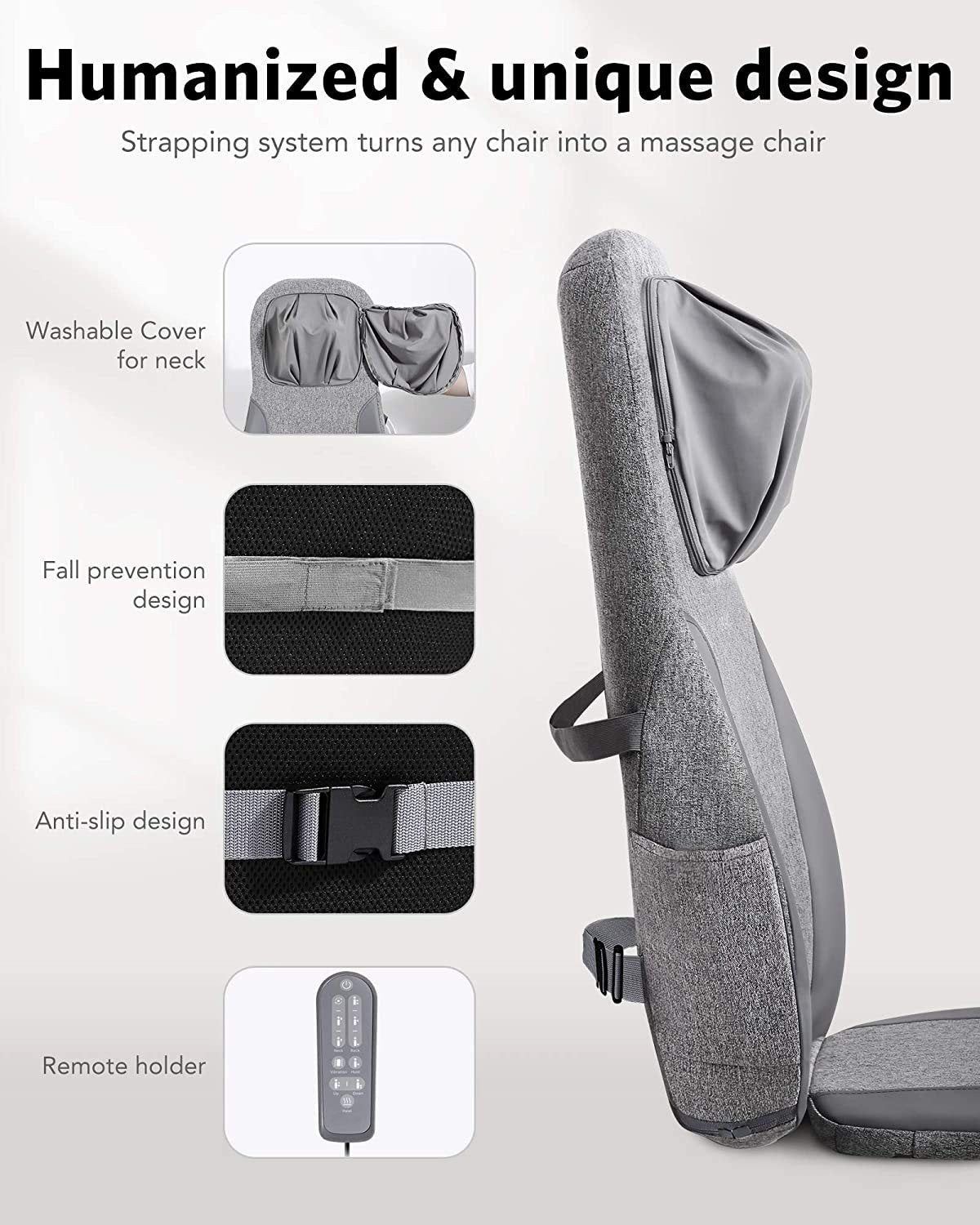 Naipo Back & Neck Shiatsu Massage Cushion Pad with Heat, Height Adjustable Kneading Rolling Massage Chair Pad - NAIPO