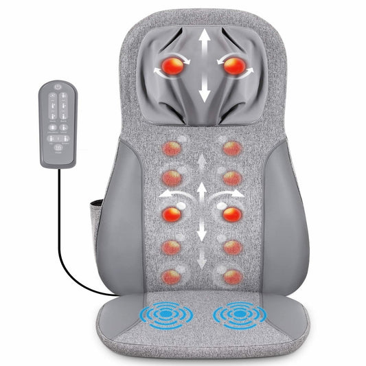 Naipo Back & Neck Shiatsu Massage Cushion Pad with Heat, Height Adjustable Kneading Rolling Massage Chair Pad - NAIPO