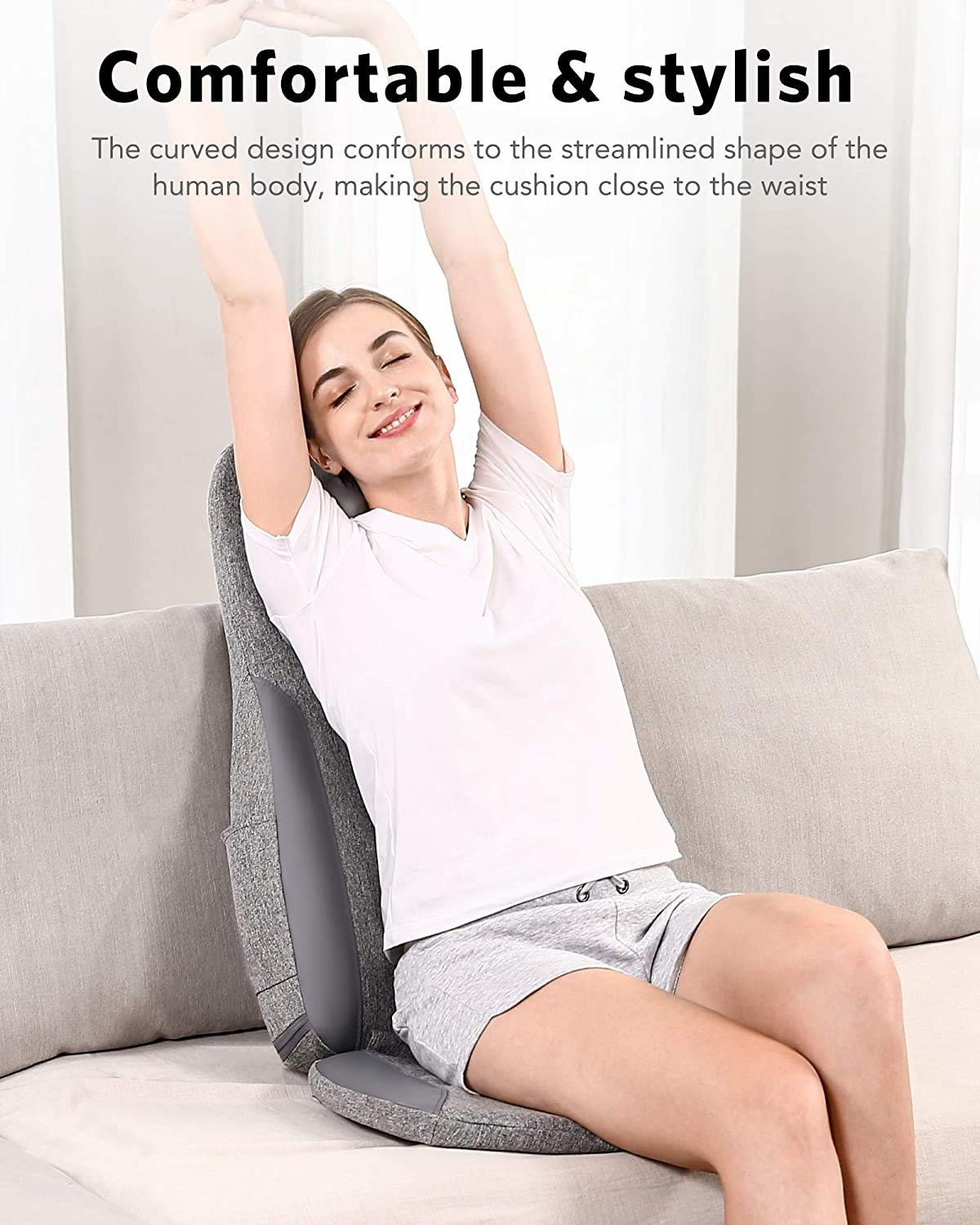 Naipo Back & Neck Shiatsu Massage Cushion Pad with Heat, Height Adjustable Kneading Rolling Massage Chair Pad - NAIPO