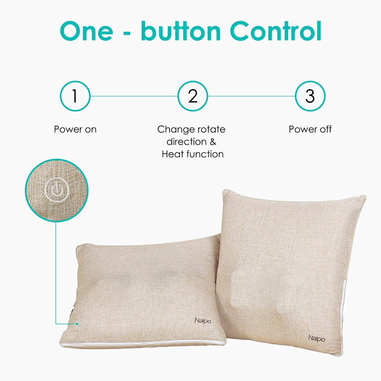 Naipo Cordless Back Massager Deep Shiatsu Massage Throw Pillow - NAIPO
