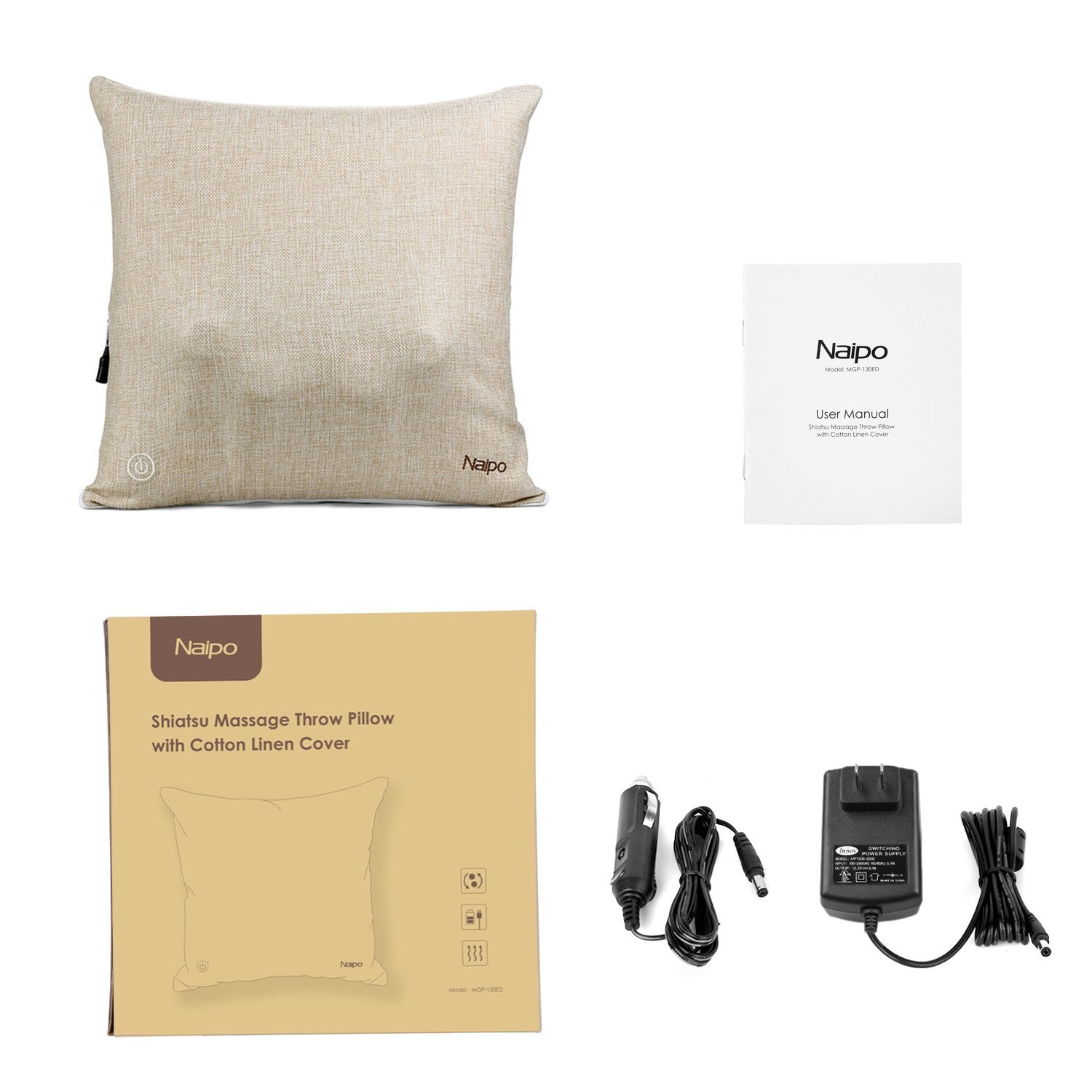 Naipo Cordless Back Massager Deep Shiatsu Massage Throw Pillow - NAIPO
