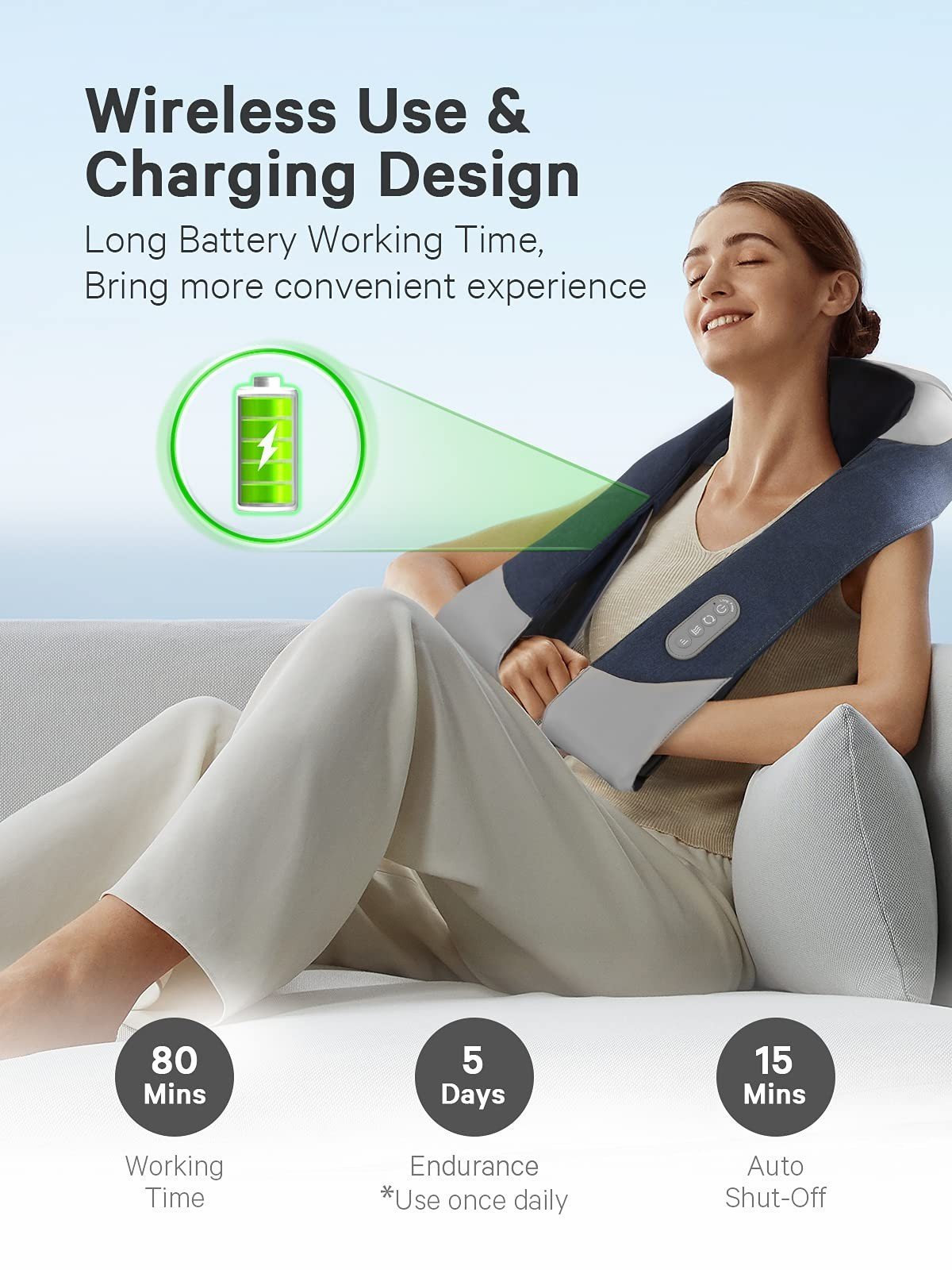 Naipo Cordless Rechargeable Back Massager Shiatsu Neck Shoulder Massager - NAIPO