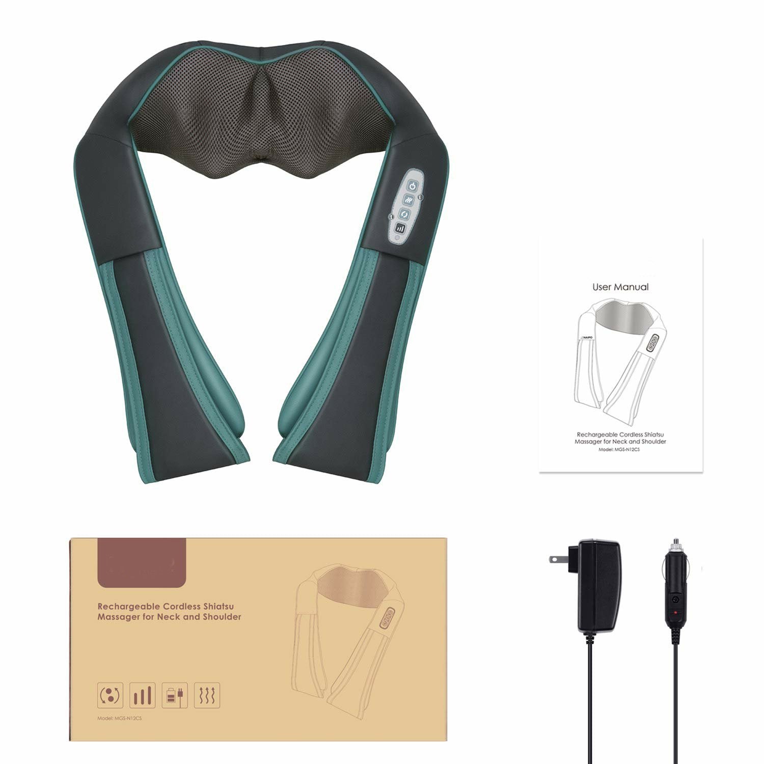 Naipo Shiatsu Neck Shoulder Massager Cordless Back Massager with Heat - NAIPO