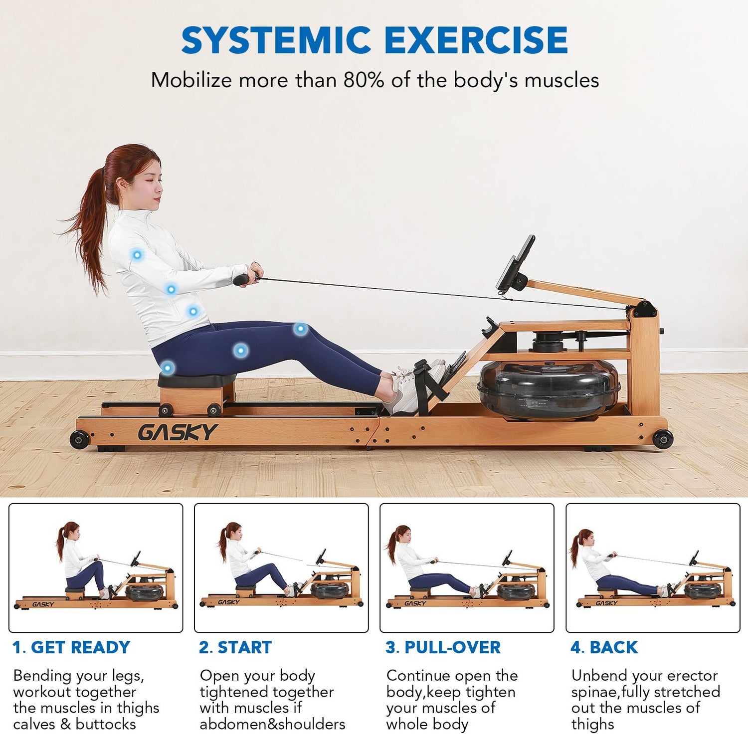 Open Rowing Monitor Water Rowing Machine with LCD Monitor – Gasky